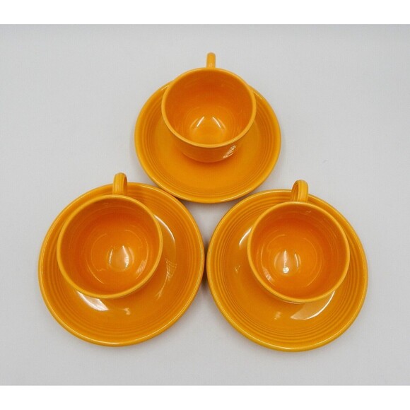 Fiesta Fiestaware Yellow Teacup Saucer Ring Handle HLC Genuine Fiesta USA S/3 - Picture 6 of 11